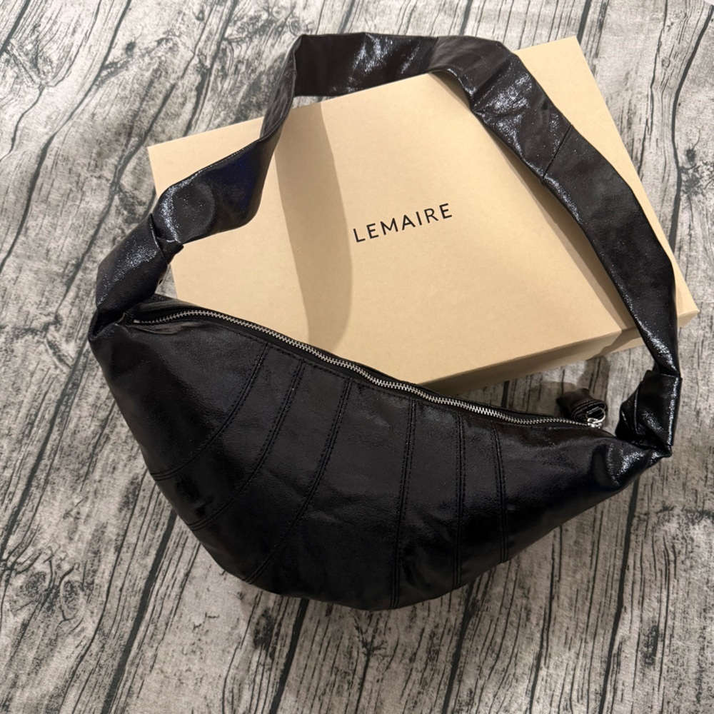 Lemaire Black Crescent Leather Shoulder Bag